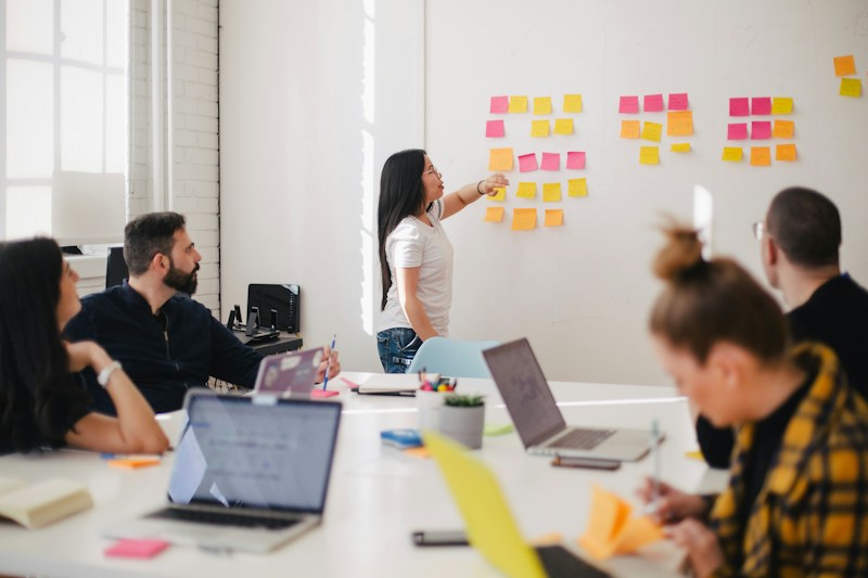 Collaborators mapping ideas during a working session